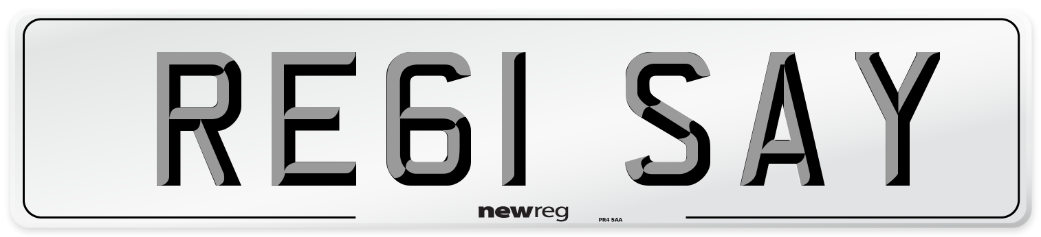 RE61 SAY Number Plate from New Reg